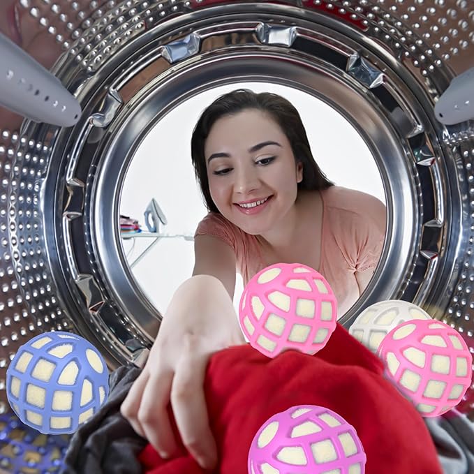 Dryer Balls – Patented Silicone Guard, Natural Wool Core, Super Anti-Tangle & Saves Drying Time, Reduces Static & Noise, Natural Fabric Softener, XL 3" (Pink Light Blue, Pack of 4)