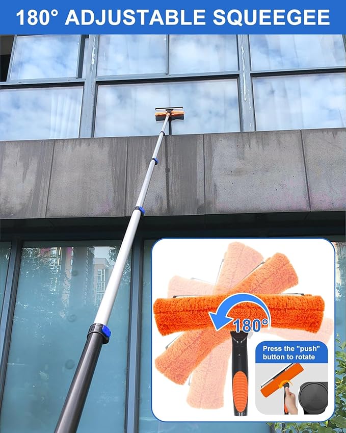 26 Foot High Reach Duster Kit with 5-19 ft Telescoping Extension Pole, High Ceiling Duster, Cobweb Duster, Window Squeegee, Feather Duster, Outdoor & Indoor Extendable Duster Cleaning Kit