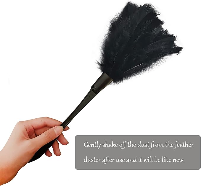 14 Inch Turkey Feather Duster – Lightweight Cleaning Brush for Home, Office, Furniture, Blinds, and Electronics（Black）