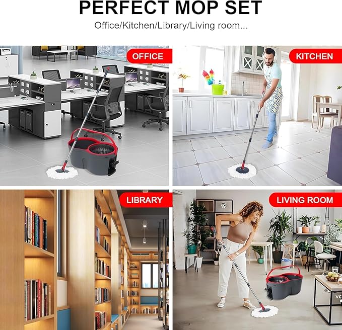 360° Spin Mop and Bucket Set Cleaning System,Mop and Bucket with Wringer Set for Home,Wet Dust Mop for Floor Cleaning with 4 Mop Heads