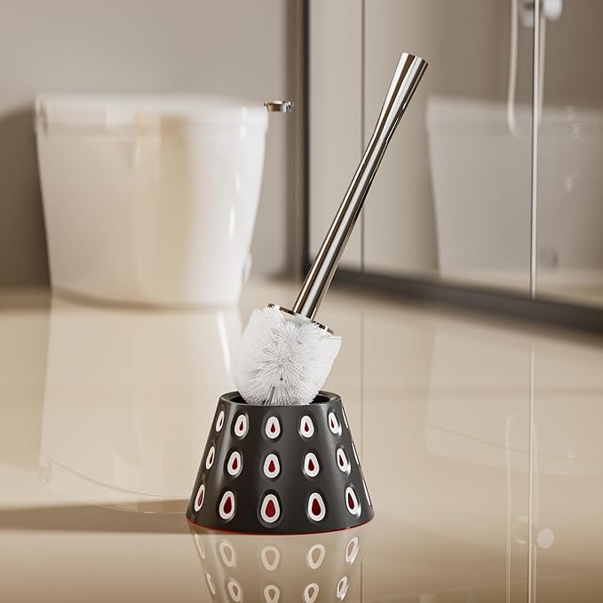 Modern Designer Toilet Brush and Holder Set – Charcoal Gray Decorative Bathroom Brush with Artistic Teardrop Pattern, Rust-Resistant and Compact, Ideal for Stylish Homes or Guest Bathrooms