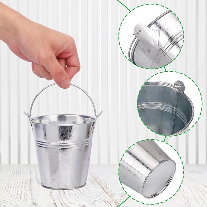 20 Pack 4" Mini Metal Bucket, Elegant Galvanized Buckets with Handles, Tin Buckets, Small Iron Bucket, Mini Metal Pail for Party Favors, Crafts, Garden & Beach