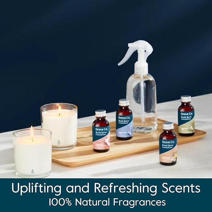 Grove Co. Spray Bottle Set (2 Pack) Refillable 8 Oz Glass Spray Bottles for Room Spray Concentrates, Made of Lead-Free, Partially Recycled Glass, Dishwasher Safe, Help Reduce Plastic Waste