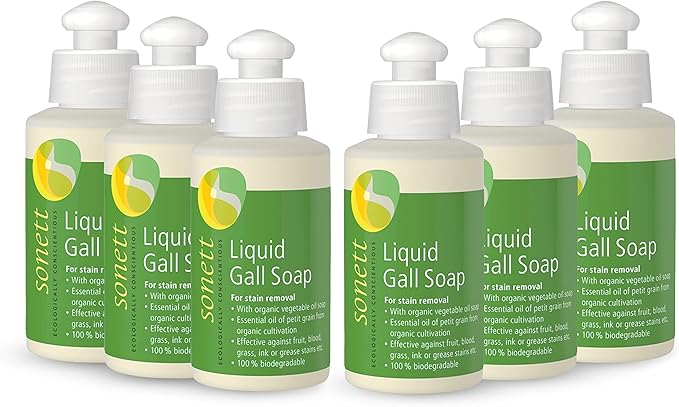 Sonett Organic Traditional Stain Removers Liquid Gall Soap, Highly Effective Against Marks Caused By Ink, Blood, Grease, Fruit 4oz (Pack of 6)