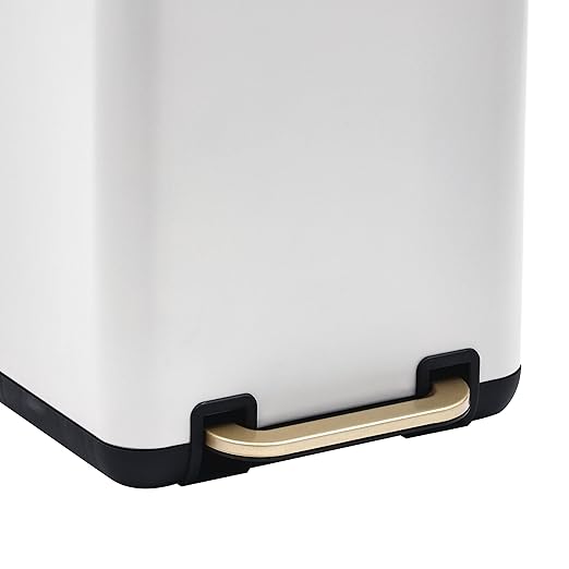 SunnyPoint 6 Liter(1.58 Gallon) Small Trash Can with Plastic Inner Buckets; Rectangle Bathroom, Office, Kitchen, and Bedroom Step On and Slow Close (WHT+Gold)