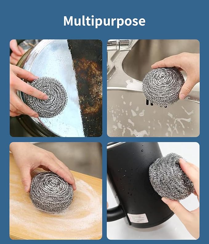6Pcs Steel Wool Scrubbers - Flexible Scrubber Pads for Cleaning Dishes, Pots, Pans, Grills and Sinks