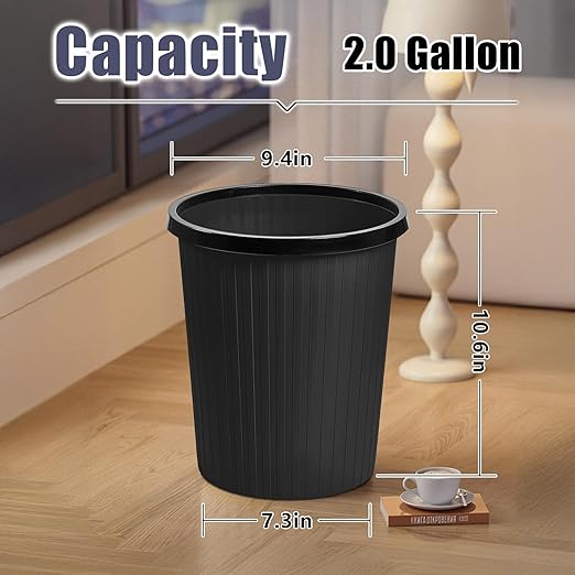 ZXJ Plastic Trash Can - 2 Gallon - Black - Laundry Room,Bathroom,Kitchen,Office,Dormitory,Camping,Kids Room