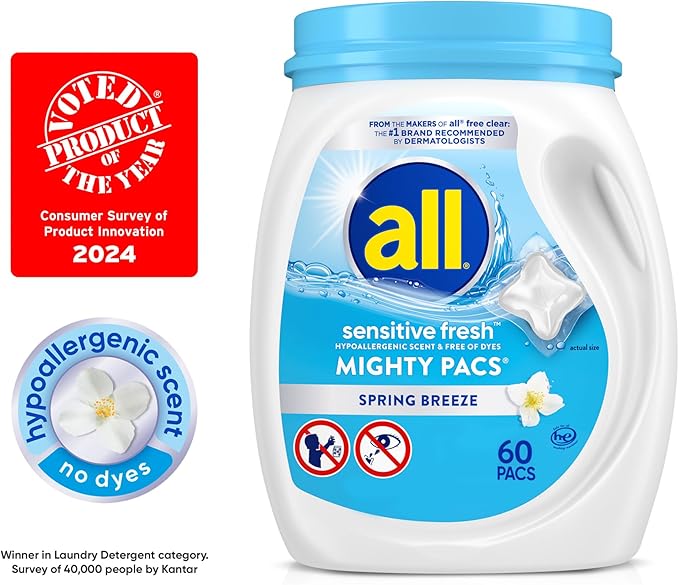 all Unit Dose Laundry Detergent, Mighty Pacs, Sensitive Fresh, 60 Count
