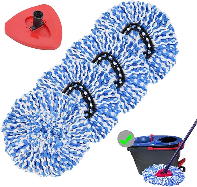 4 Pack Spin Mop Replacement Heads Microfiber Mop Refills Compatible with 2 Tank System Replace Head Safe for Cleaning All Hard-surfaced Floors Includes 1 Extra Mop Replacement Base
