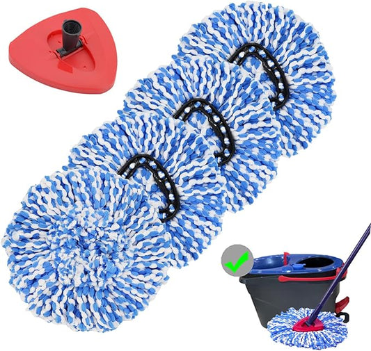 4 Pack Spin Mop Replacement Heads Microfiber Mop Refills Compatible with 2 Tank System Replace Head Safe for Cleaning All Hard-surfaced Floors Includes 1 Extra Mop Replacement Base