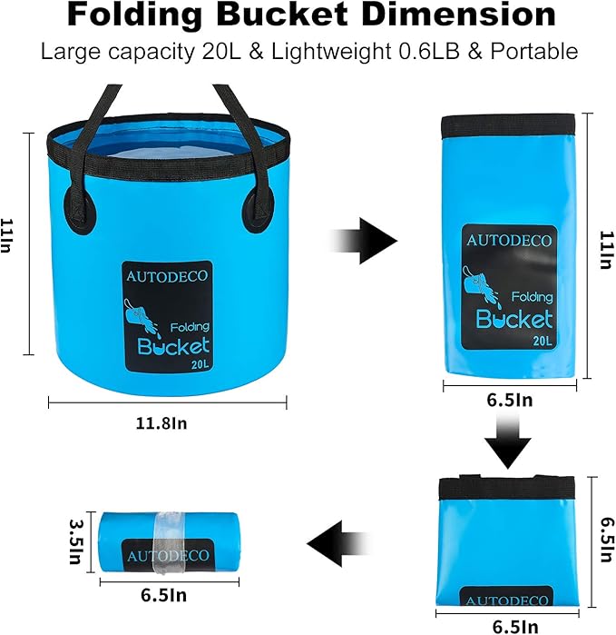 AUTODECO 2 Pack Collapsible Bucket 5 Gallon Container Folding Water Bucket Portable Wash Basin for Outdoor Travelling Camping Fishing Gardening Car Washing 20L