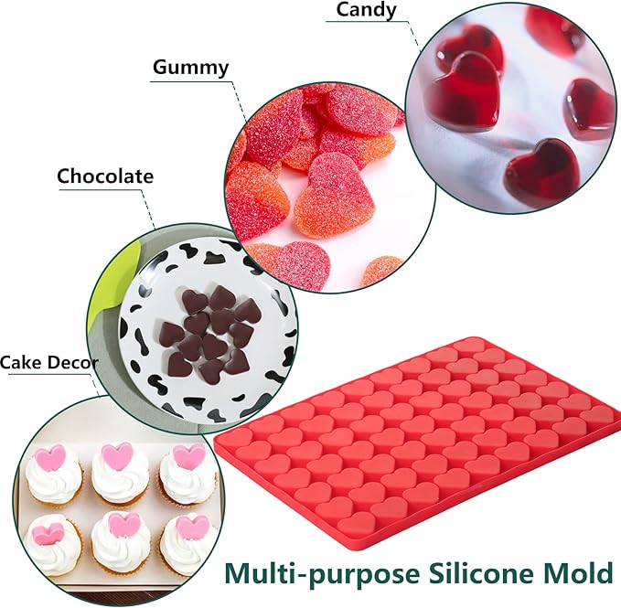 Heart Silicone Molds, 63 Large Heart Chocolate Mold for Baking Candy Gummy Jelly, Lovely Hearts Shaped Chocolate Candy Molds for Birthday & Valentine's Day Gifts for Women Men Lovers