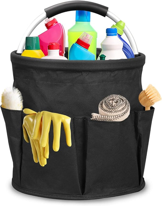 Cleaning Caddy with Handle, 17L Cleaning Supply Caddy Foldable Bucket Organizer Cleaning Products Organizers Cleaning Tools Bag 4.5 Gallon (Black)