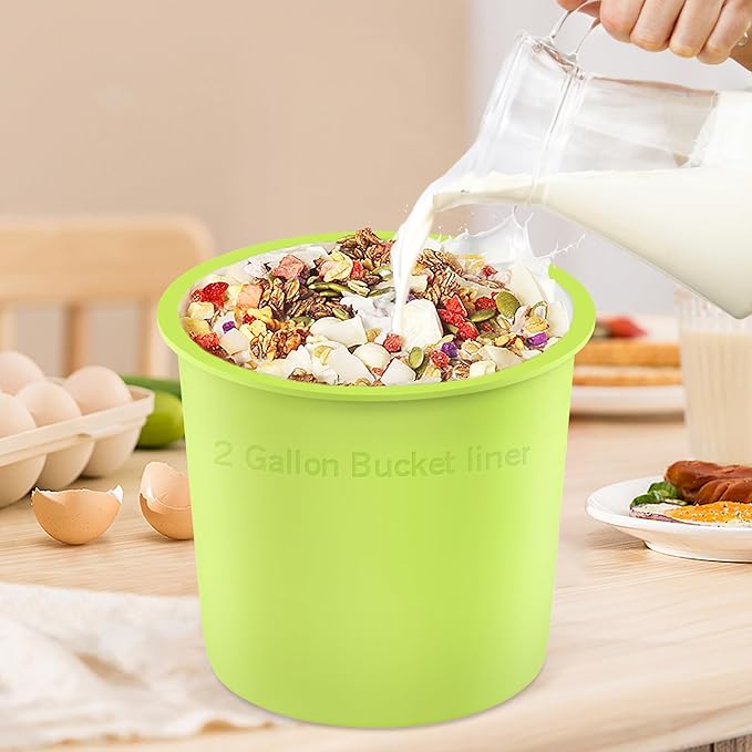 Silicone 2 Gallon Bucket Liner with Lid - Airtight Food Storage Containers with Lids, Kitchen and Pantry Organization Canisters for Bulk Food, Pet Supplies, and Dry Goods