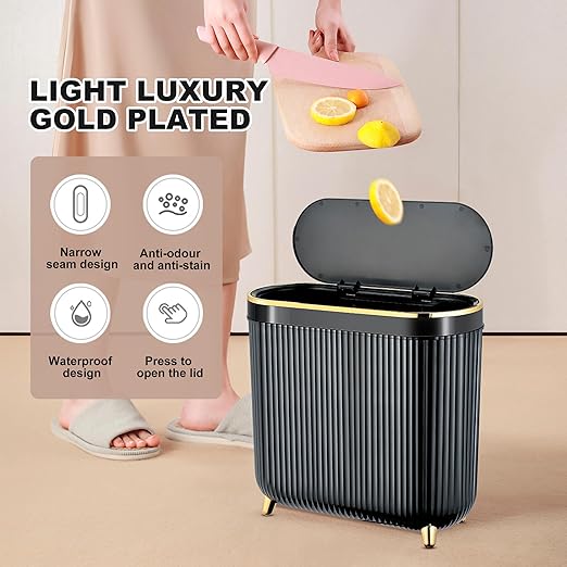 Bathroom Trash Can with Lid 3.1 Gallon Narrow Trash Can Small Plastic Trash Bin 12 Liter Rectangular Plastic Garbage Can with Press Type Lid for Bedroom Bathroom