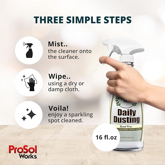 Daily Dusting Spray Surface Cleaner 16 oz - Wood Cleaner Cleaning Spray for Tables, Banisters, Old Wooden Cabinet, Doors, Decors & Antique Restorer Revealing Natural Shine