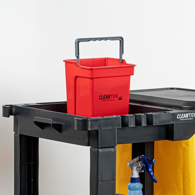 Restaurantware-Clean Tek Professional 4 Quart Cleaning Bucket, 1 Utility Pail with Handle - Heavy-Duty, Portable, Red Plastic Washing Pail, Perfect for Household, Outdoor, Car Wash and More