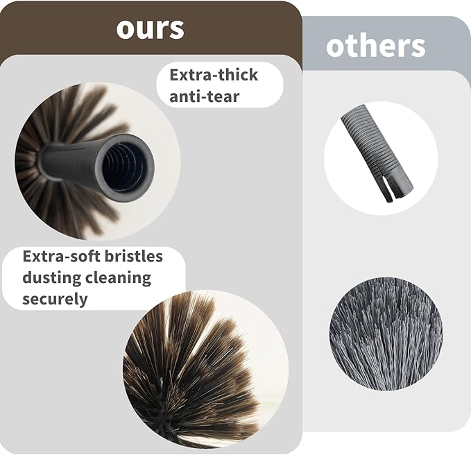 4 Pack Corner Duster, Webster Cobweb Duster Head,Fits Standard 3/4 inch Threaded Poles, Spider Web Remover Brush, for Ceilings, Moldings, HVAC & Floor Vents, and Corners(4, Brown)