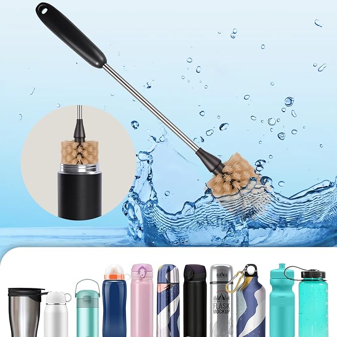 2 Pack Water Bottle Brush, 15-inch Long Handle Cleaning Brush, Kitchen Scrubber, Bottle Brush Cleaner, Suitable for Water Bottles, Cups, Glasses, Baby Bottles, Wine Glasses, Brown