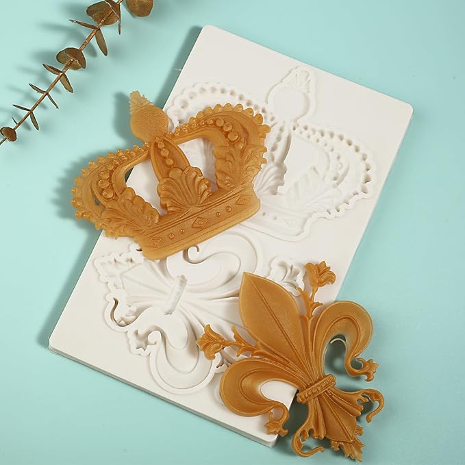 1 Pcs Baroque Embossed Scroll Silicone Mold, Crown Cake Decoration Fondant Mold for Kitchen Baking Cookie Cupcake Decoration Candy Chocolate and Resin Pendant Clay