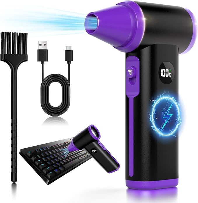 Godboat Keyboard Cleaner - 130000 RPM Electric Air Duster, 8-Gear Compressed Air Dusters, Rechargeable Handheld Blower, Portable Cordless Cleaning Tool, Tech Gifts for PC/Computer/Car/Office, Black