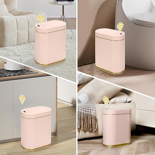 ELPHECO Bathroom Trash Can with Lid Butterfly, Motion Sensor Trash Can Bathroom Decor Automatic Garbage Can Wastebasket Bathroom Accessories, Kitchen, Living Room, Office, Pink Gold