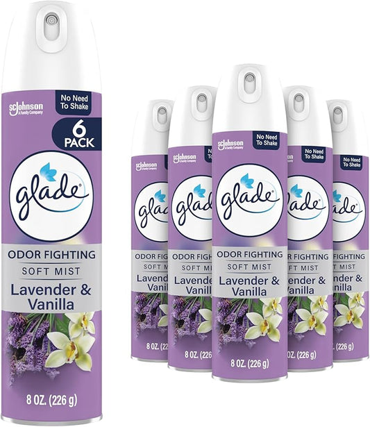Glade Air Freshener Room Spray, Lavender & Vanilla Scent, Odor Fighting to Deliver Long Lasting Freshness, 8 Oz, 6 Count