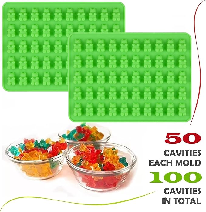 2 Piece Gummy Bear Silicone Molds, Non-Stick Chocolate Candy Mold with 2 Droppers Food Grade (Green)