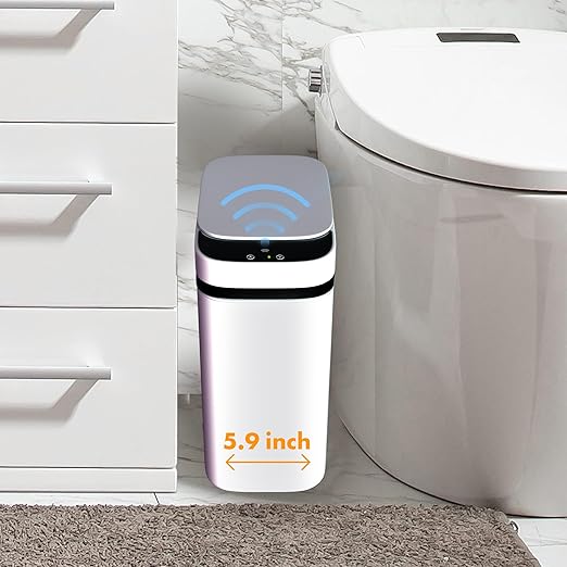 Loasil-H Automatic Smart Trash Can for Bathroom - Anti-Bag Slip Lid, Motion Sensor, 3 Gallon Capacity for Bedroom, Office, Kitchen, 12.6x9x6in (White)