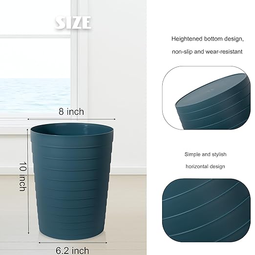 UUJOLY Small Bathroom Trash Can Wastebasket, Plastic Garbage Bin Container Basket for Bathrooms, Laundry Room, Kitchens, Offices, Kids Rooms, Dorms, Bluish Green, 1.8 Gallon