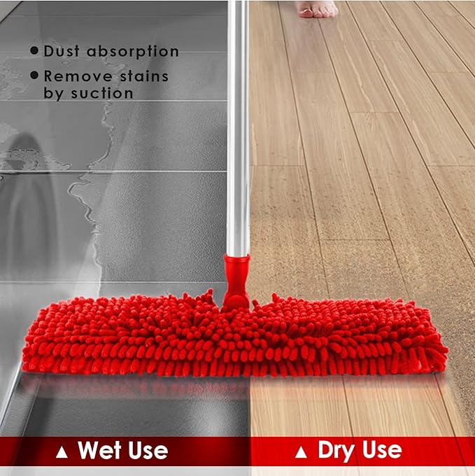 MASTERTOP Microfiber Mop for Floor Cleaning, Hardwood Dust Mop, Wet Mopping with 4 Washable Replacement Mop Pads, Floor Mops for Cleaning with 1 Scraper- White & Red