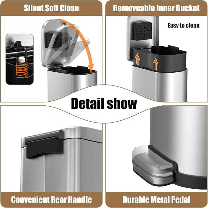 Dog Poop Trash Can Outside with Odor Control Lid & Step Pedal, 3.2Gal Stainless Steel Outdoor Trash Can, Waterproof Dog Waste Container Station - Includes Carbon Filters & Paw Stickers