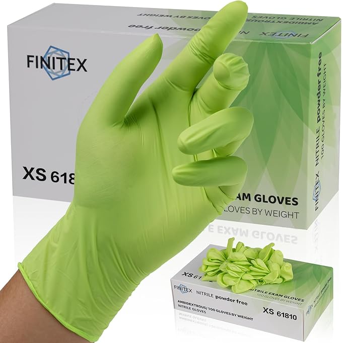 FINITEX Nitrile Disposable Latex-Free Gloves Green - 3.5mil 100PCS Powder-Free Gloves Cleaning Medical Exam Food Gloves