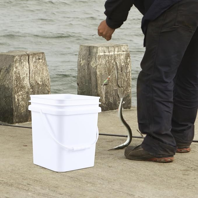 Xyskin 5 Gallon Plastic Buckets & Pails White, 4 Pack Durable Storage Container Pails with Lid