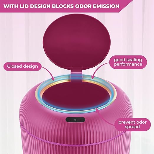 Pukomc Smart Sensor Wastebasket, Convenient and Hygienic Easy to Use, Technology Sensor Waterproof Wastebasket Plastic Trash can for Kitchen, Bathroom, Bedroom, Living Room, Office and Outdoor Pink