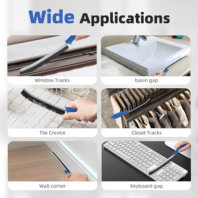 Hard Bristle Crevice Cleaning Brush - Cleaning Supplies - Grout Cleaning Brushes for Household Use - Crevice Cleaning Tool for Bathroom, Home and Kitchen (3, Blue)