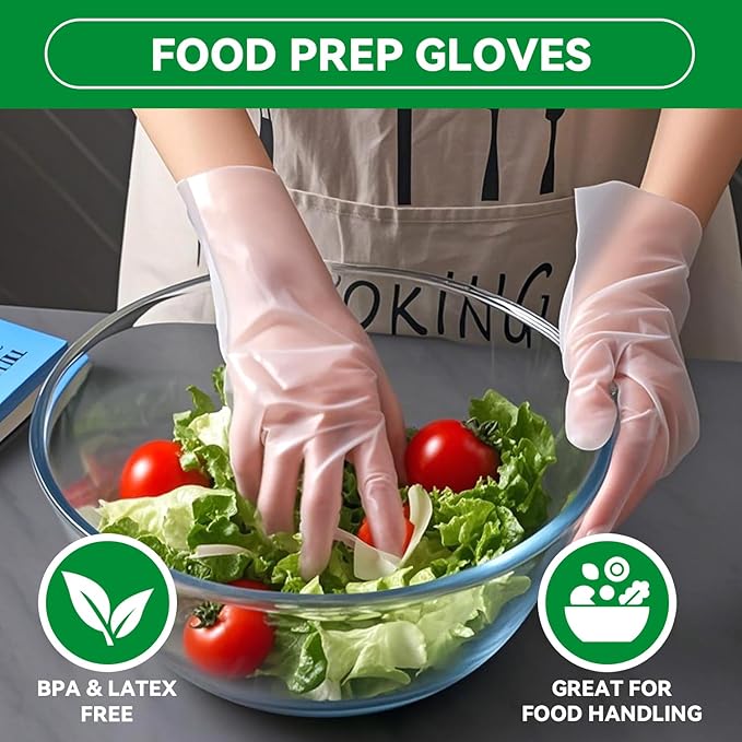 200-600PCS Plastic Gloves Disposable, 2.3 Mil Latex and Powder Free, Clear Gloves for Cooking, Food Prep, Cleaning