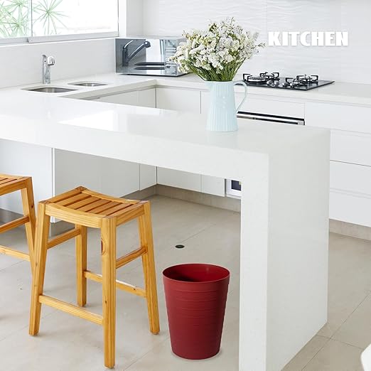 UUJOLY Small Bathroom Trash Can Wastebasket, Plastic Garbage Bin Container Basket for Bathrooms, Laundry Room, Kitchens, Offices, Kids Rooms, Dorms, Red, 1.8 Gallon