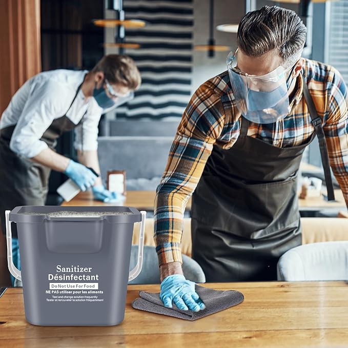 Vesici 6 Sets 3 Quart Cleaning Bucket with Microfiber Cleaning Cloths Small Sanitizing Square Bucket Detergent Plastic Utility Pail with Handle for Household Restaurant Office School Use (Gray)