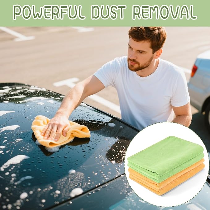 4 Pack Extra Large Microfiber Cleaning Cloths 20"x30", Lint-Free Reusable Towels for Home, Glass, Windows, Office, Kitchen, Bathroom – Green & Orange