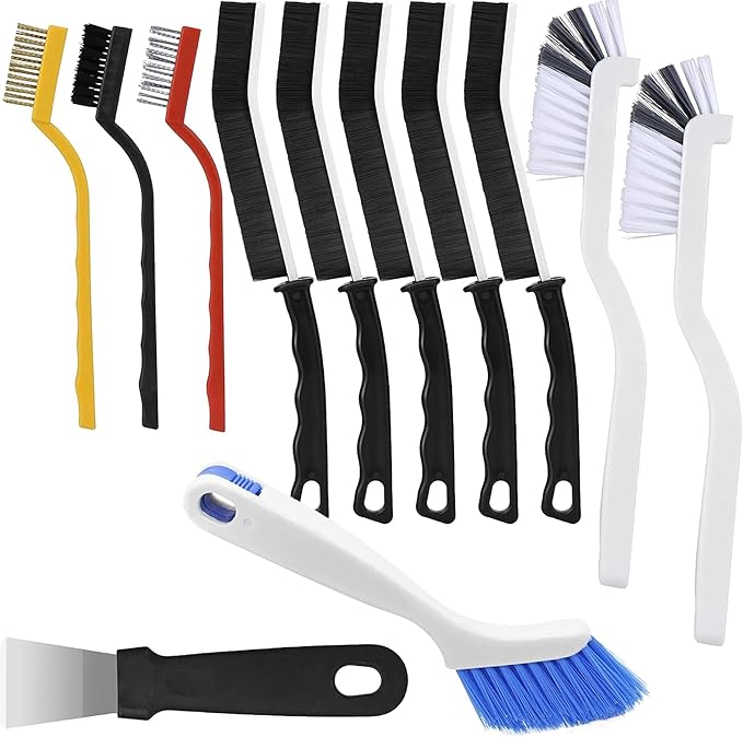 Cleaning Brush 12Pcs Set, Crevice Cleaning Brush with Scraper, Multi-Purpose Hard Bristle Deep Cleaning Brushes Supplies for Kitchen, Bathroom, Corner, Grout, Sink, Cup, Teapot, Bottle, Blender
