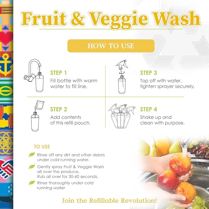 Truly Free Natural Fruit and Veggie Wash Kit - DIY Vegetable Washer & Fruit Cleanser - Pack of 3