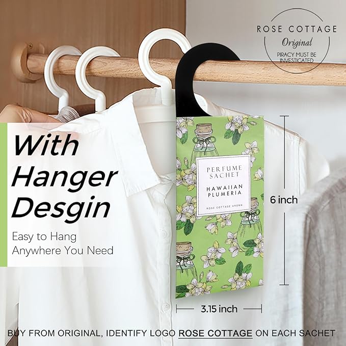 ROSE COTTAGE Large 12 Packs Hawaiian Plumeria Hanging Closet Air Freshener Scented Sachets Long Lasting Smell Goods