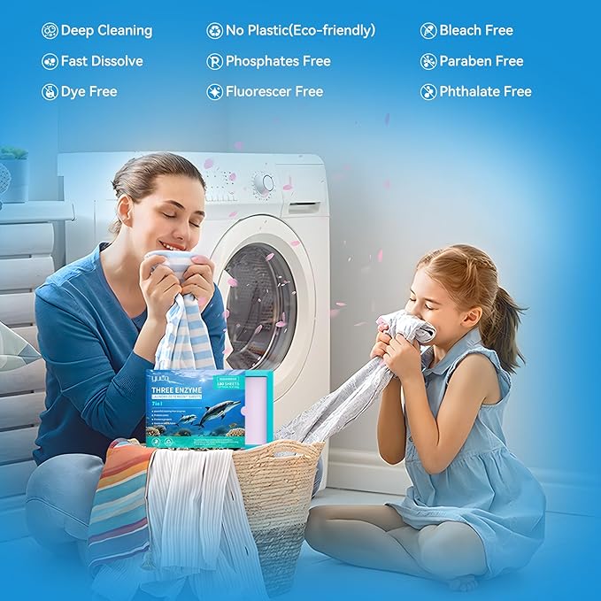 YUCO Laundry Detergent Sheets 100 Washes, Concentrated Laundry Detergent, Washing Soap Washer Sheet, for Deep Cleaning Grament Freshening, Hypoallergenic, Plastic Free Packaging (Ocean Breeze)
