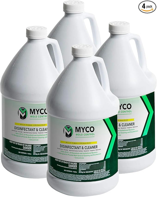 Myco Mold Control Concentrate – EPA-Registered Hospital Grade Disinfectant & Cleaner, Quat Formula for Mold Remediation & Bacteria Control, Commercial & Residential Use, 4 Gallon