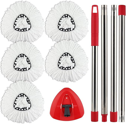 Spin Mop Handle,Head,Base Replacement Compatible with O-Cedar Easywring Microfiber Spin Mop - Replace 30-58in Stick/Pole+5Head Refill+1Base for Ocedar/O Cedar Easy Wring Spinning Mop Only 1Tank System