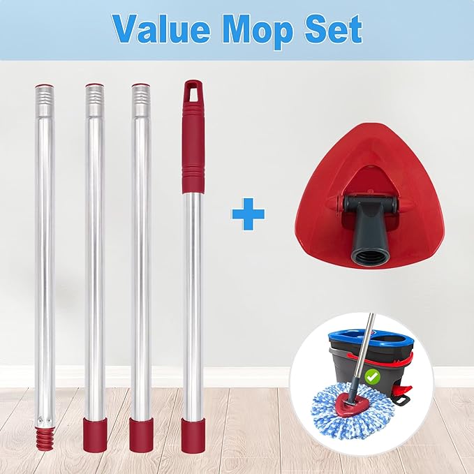 Mop Handle for Ocedar, Mop Handle for O Cedar, Spin Mop Replacement Handle for O Cedar, 4-Section Spin Mop Handles and Base for Ocedar, 30" to 58" Mop Stick Pole Handle and Base for Ocedar Spin Mop