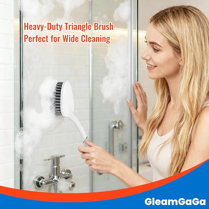 3 Pack Scrub Brush Set – Heavy-Duty Scrub Brushes for Cleaning with Handle, Cleaning Brush with Stiff Bristles, Shower Scrubber for Bathroom, Bathtub, Kitchen, Tile, Floor, Grout, Sink & Carpet