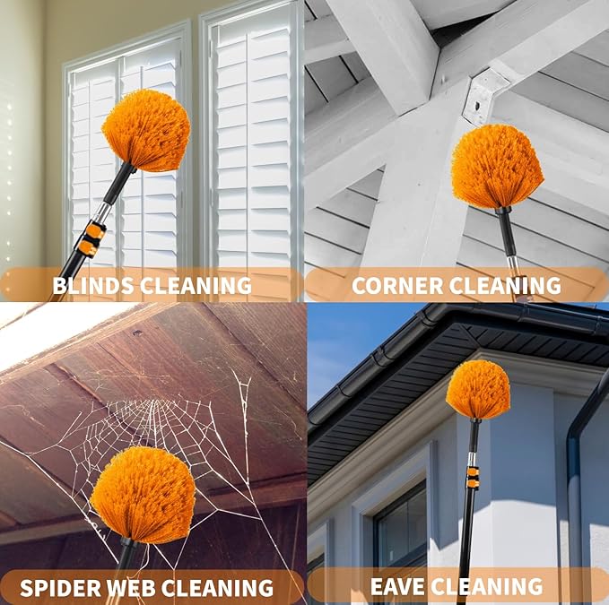 3 Pack Screw on Webster Cobweb Duster Head for Pole,Spider Web Remover Brush, Cobweb Duster Head Attachment,Fits Standard 3/4 inch Threaded Poles (3, Orange)