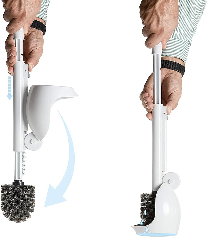 ELYPRO Toilet Brush with Holder – Drip-Free Hygienic Bathroom Scrubber with No-Drip Caddy, Built-in Spout, Fast-Drying Ventilated Design, Compact Toilet Cleaner for RV, Boat, Home – White